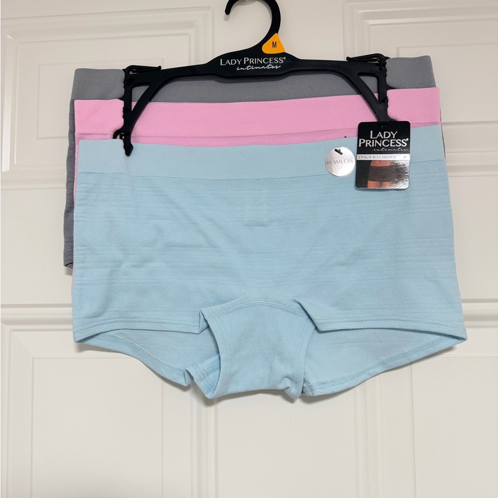Lady Princess Women's Seamless Boyshort Panties - Blue, Pink, Gray - 3 Pack